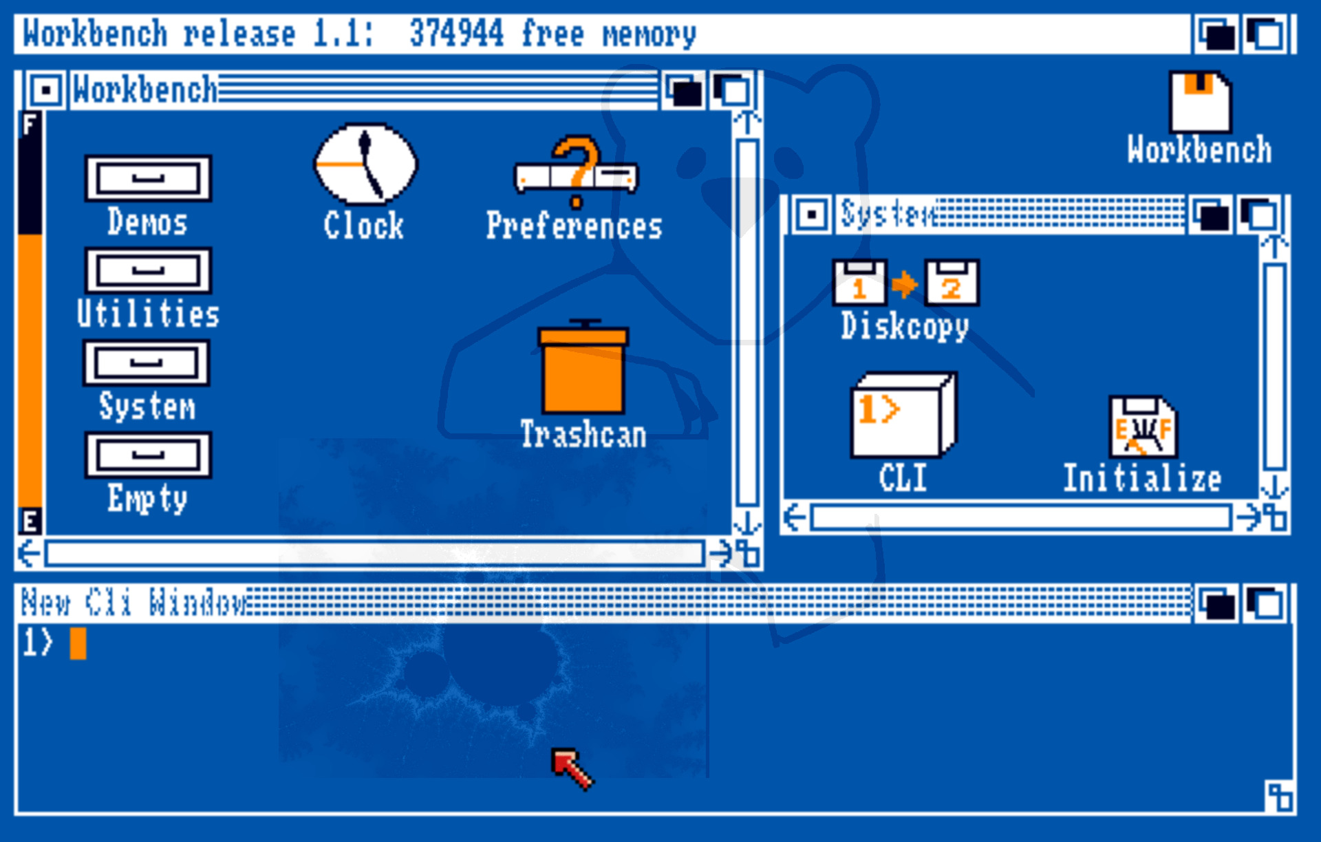 Aussehen Amiga Kickstart 1.1 mit der Workbench 1.1